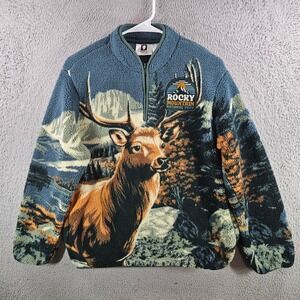 National Park Foundation Rocky Mountain Elk Sherpa Fleece 1/4 Zip Blue 18